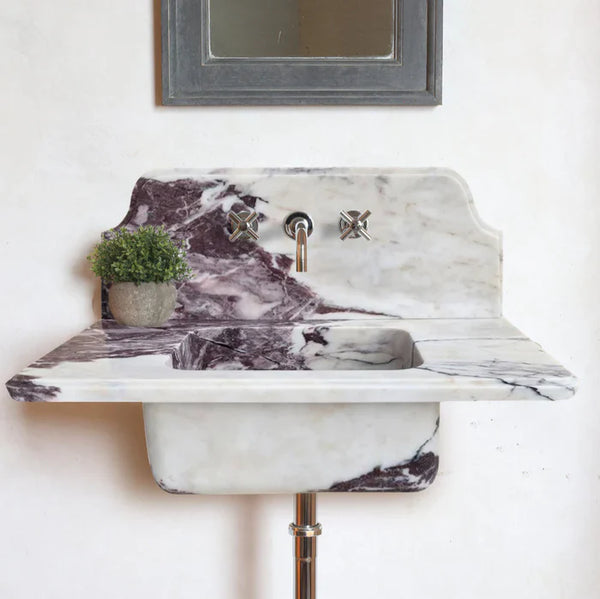 Calacatta Viola Marble Wall-Mount Bathroom Sink - Handcrafted 10 Inch Backsplash 30x16