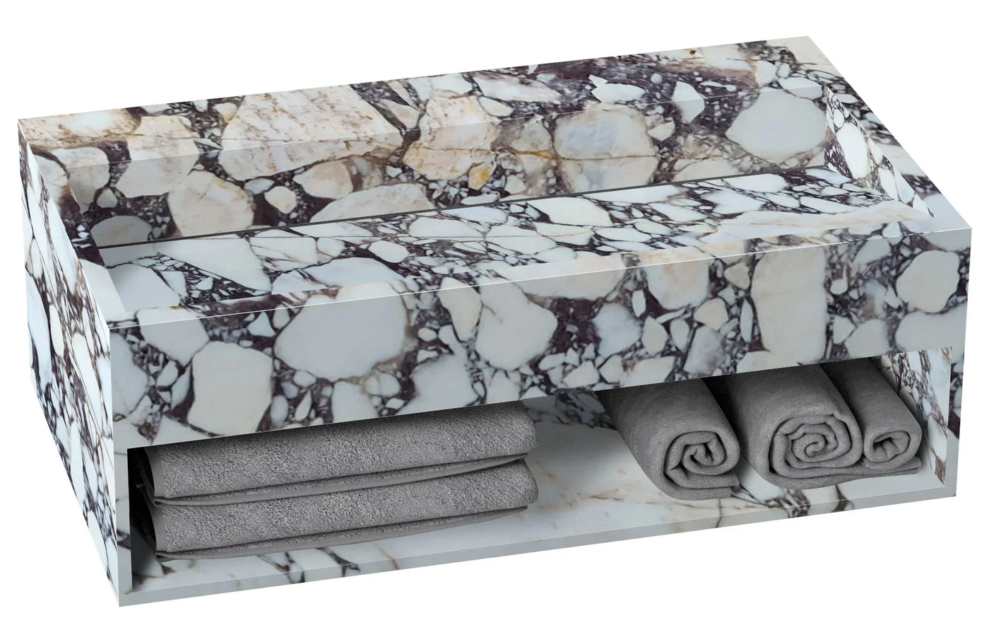 Calacatta Viola Marble Wall Mount Bathroom Sink 40 Inch - Hidden Drain With Storage by GobekDesign