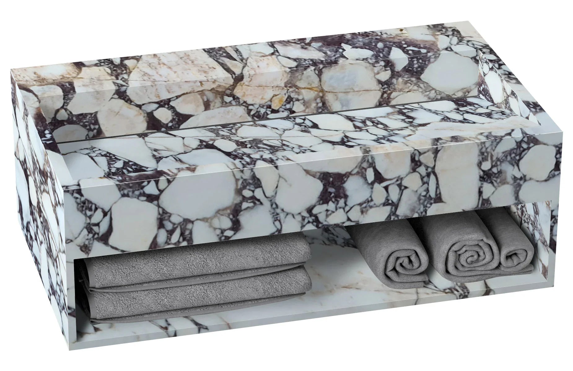 Calacatta Viola Marble Wall-mount Bathroom Sink Hidden Drain with Storage (W)18" (L)40" (H)12" by GobekDesign