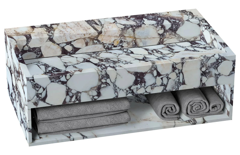 Calacatta Viola Marble Wall-mount Bathroom Sink Hidden Drain with Storage (W)18" (L)40" (H)12" by GobekDesign