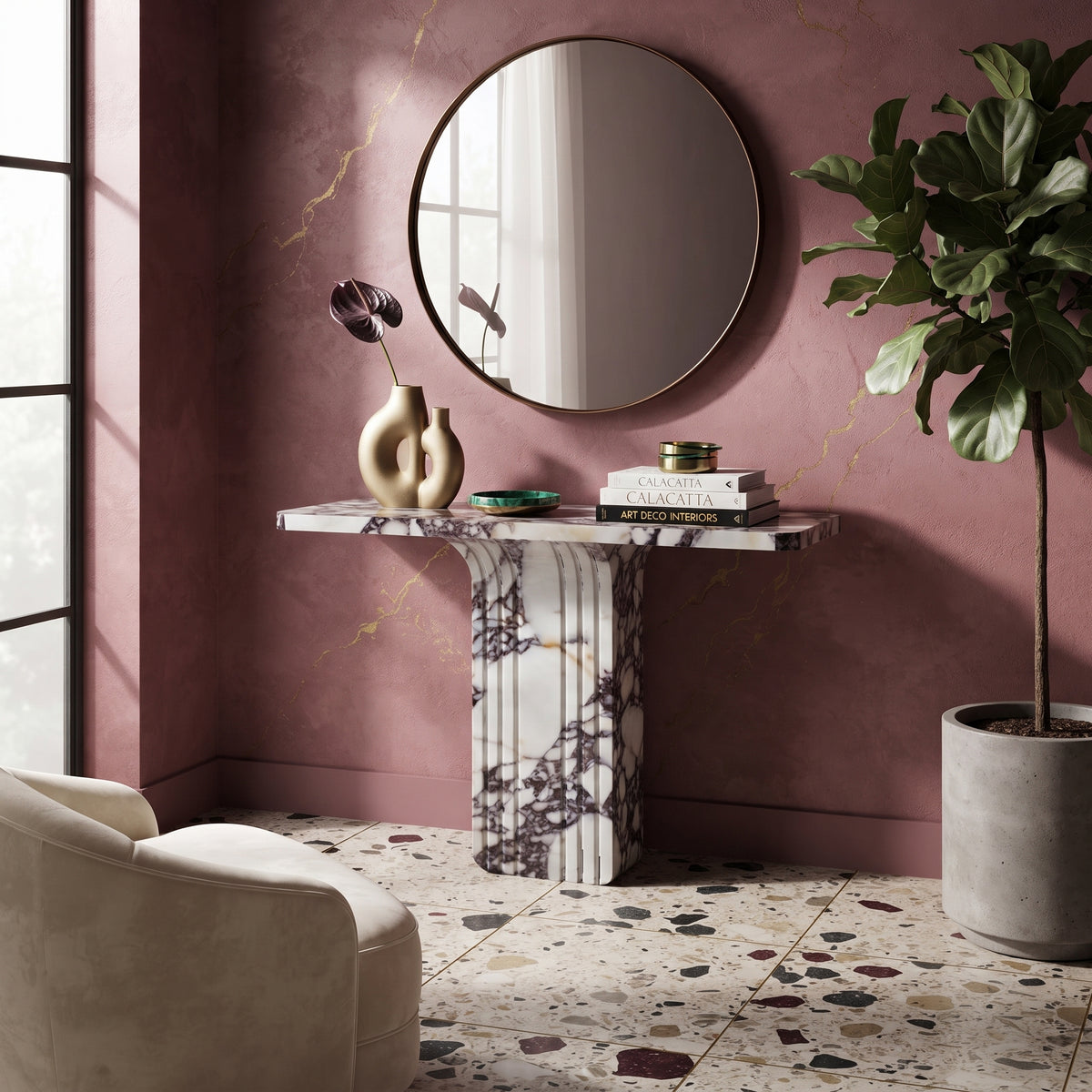 Calacatta Viola White Marble Designer Console - Polished 40x15