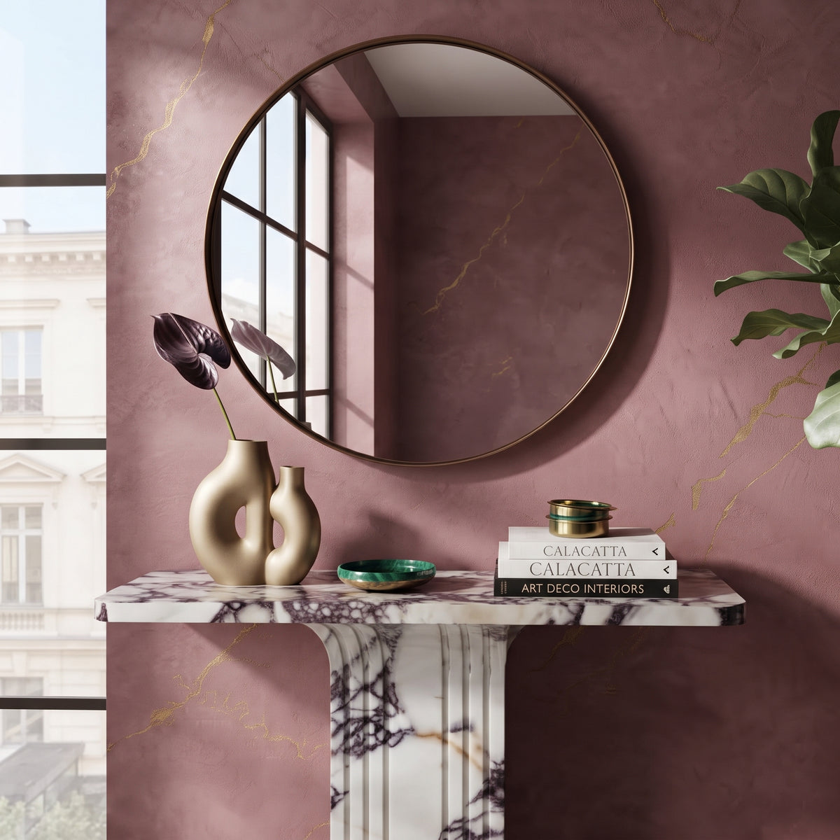 Calacatta Viola White Marble Designer Console - Polished 40x15, angled view