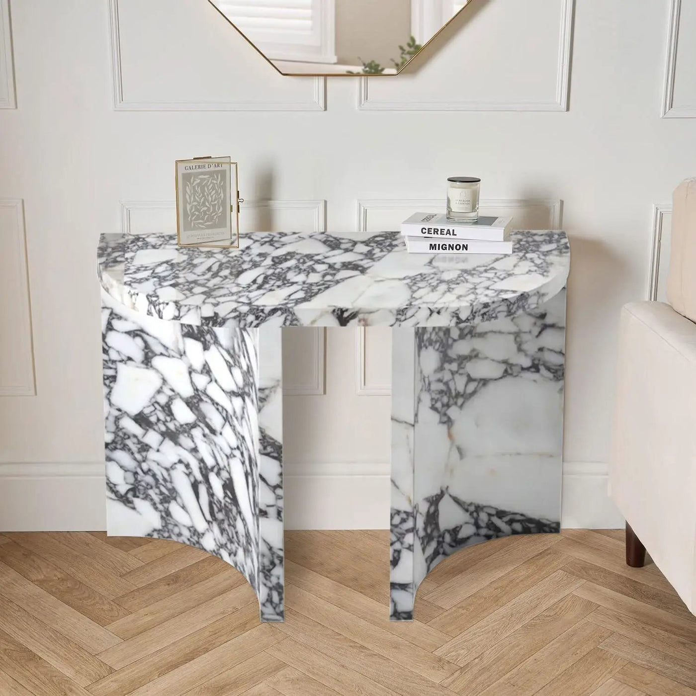 Calacatta Viola Marble Designer Console Table Polished Finish Curved Arched Legs by GobekDesign