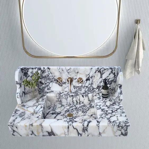 Calacatta Viola Marble Wall Mount Bathroom Sink - 40x20 Backsplash by GobekDesign