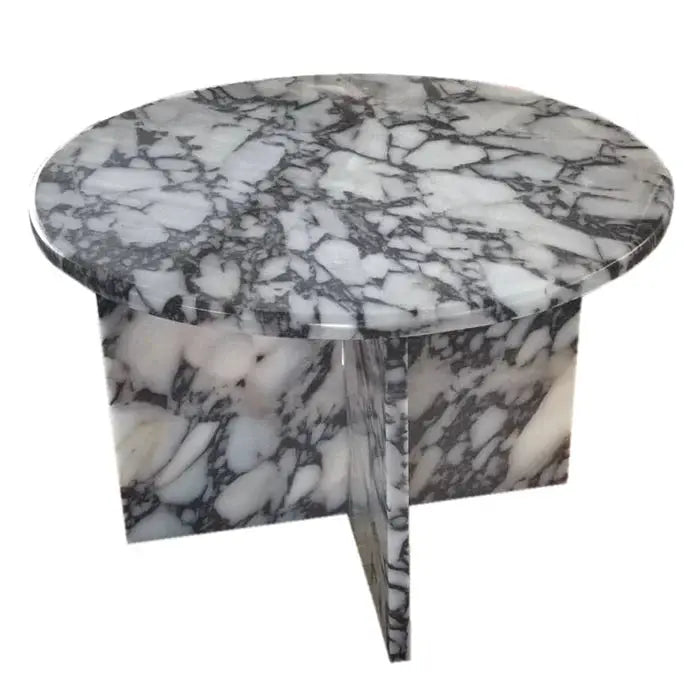 Calacatta Viola Marble Round Polished Coffee Table Modern Style 24 Inch Diameter by GobekDesign