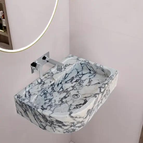 Calacatta Viola Marble Wall Mount Corner Sink 16x24 - Hand Carved by GobekDesign