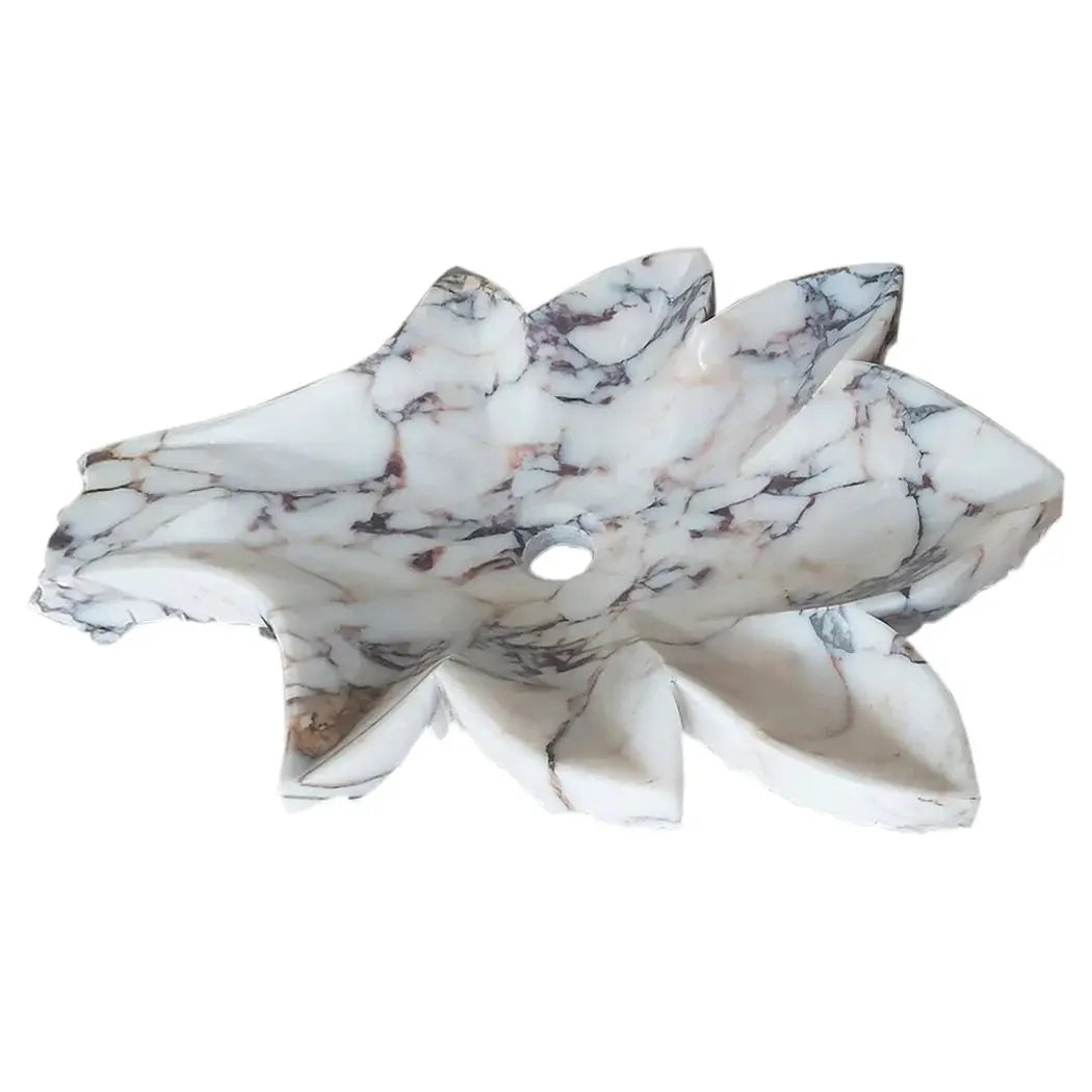 Calacatta Viola Marble Handcrafted Vessel Sink Honed Leaf Design Bathroom Vanity by GobekDesign