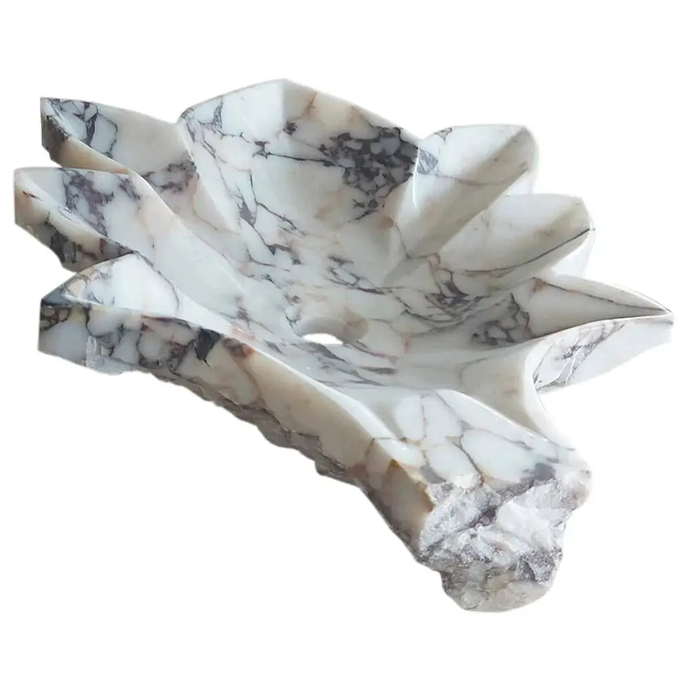 Calacatta Viola Marble Handcrafted Vessel Sink Honed Leaf Design Bathroom Vanity by GobekDesign