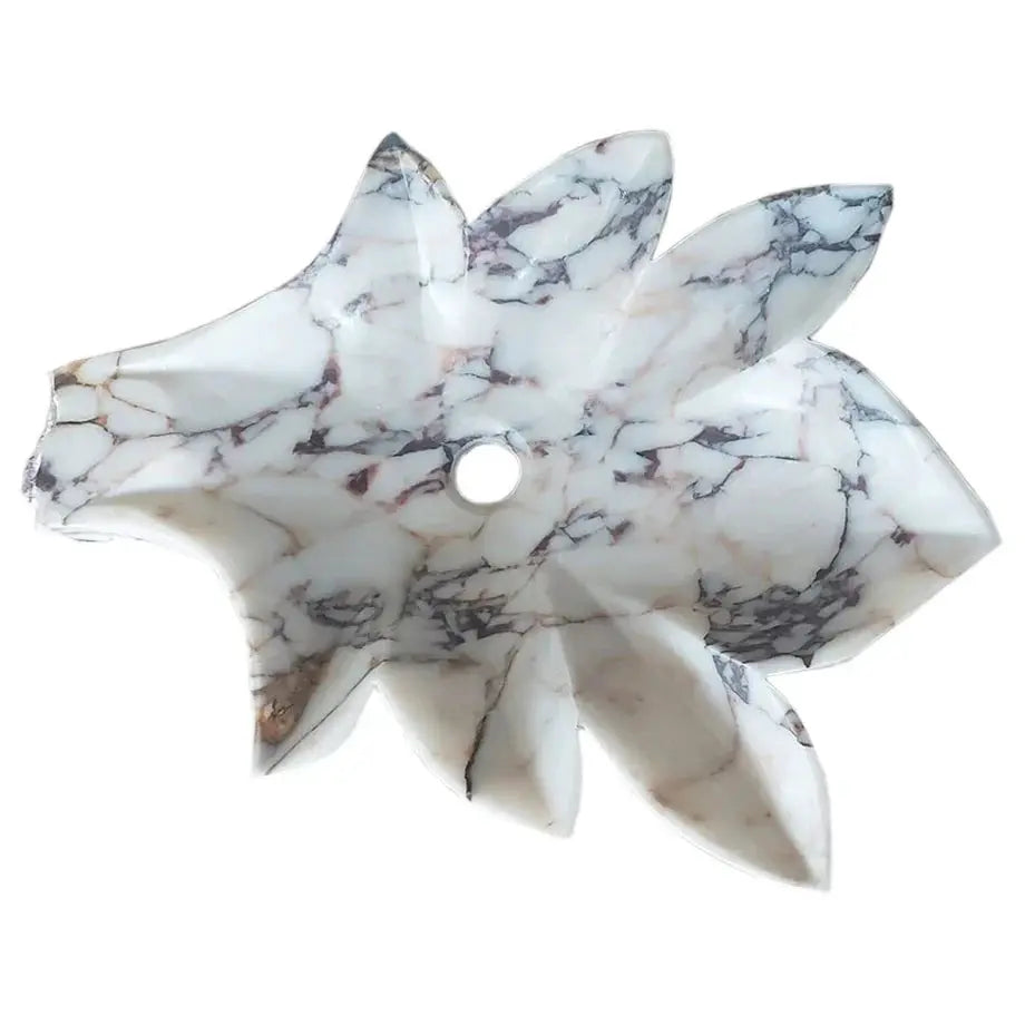 Calacatta Viola Marble Handcrafted Vessel Sink Honed Leaf Design Bathroom Vanity by GobekDesign