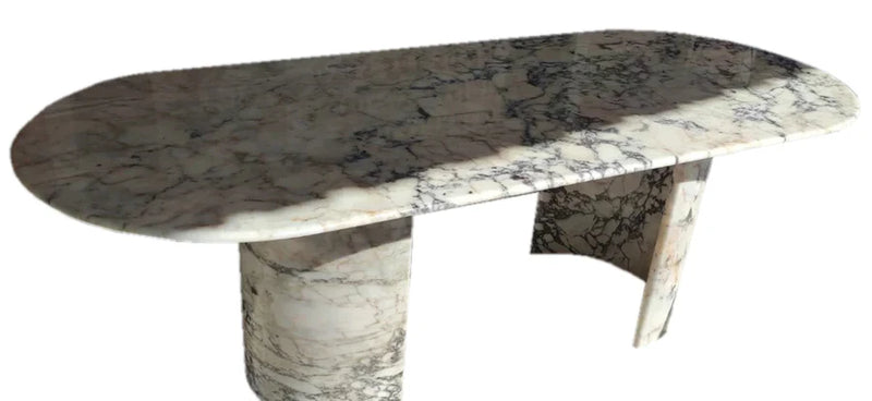 Calacatta Viola Marble Oval Dining Table with C Shape Marble Legs Polished (W)36" (L)88" (H)29" by GobekDesign