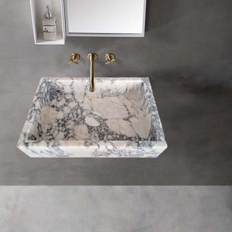 Calacatta Viola Marble Rectangular Wall-mount Bathroom Sink Drain Cap (W)14" (L)18" (H)5" by GobekDesign