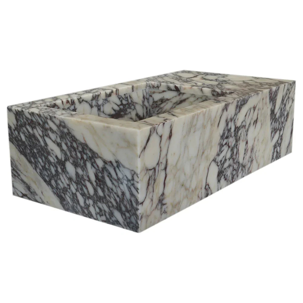 Calacatta Viola Marble Rectangular Wall-mount Bathroom Sink Side Faucet Holes (W)16" (L)32" (H)9" by GobekDesign