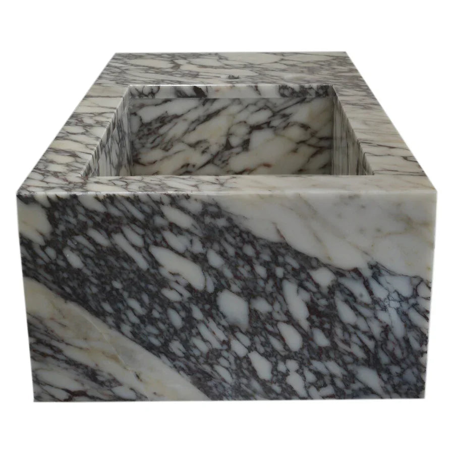 Calacatta Viola Marble Rectangular Wall-mount Bathroom Sink Side Faucet Holes (W)16" (L)32" (H)9" by GobekDesign