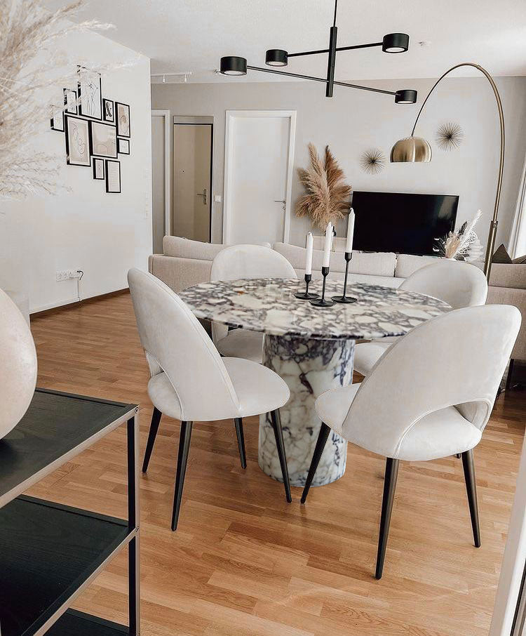 Calacatta Viola Marble Round Dining Table with Round Marble Legs (D)48" (H)30" by GobekDesign