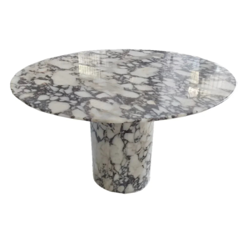Calacatta Viola Marble Round Dining Table with Round Marble Legs (D)48" (H)30" by GobekDesign