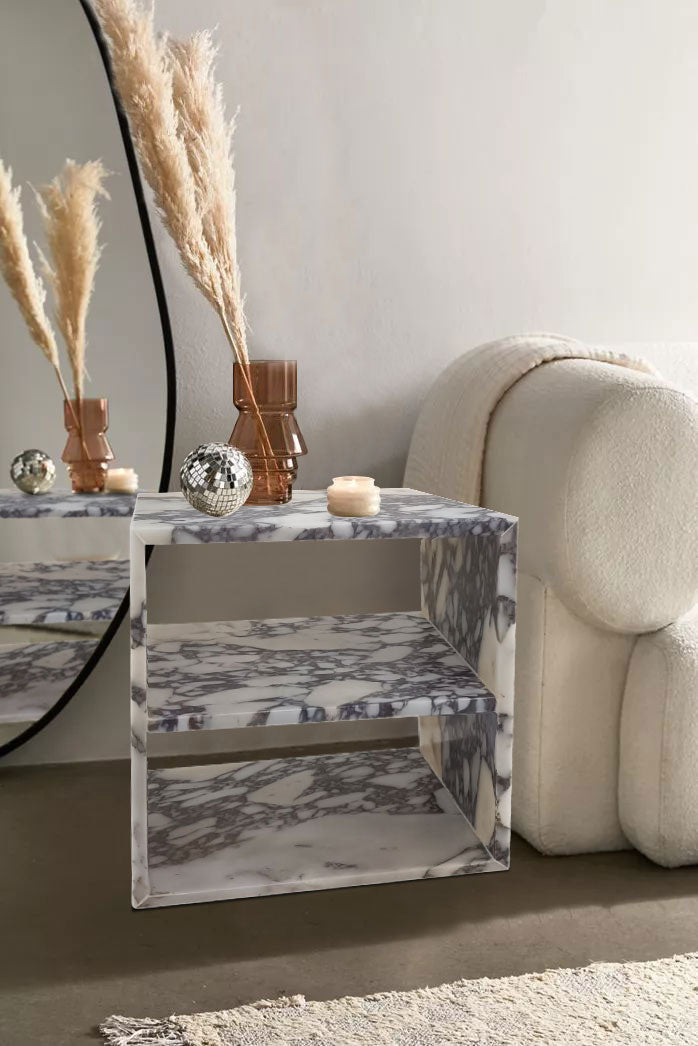 Calacatta Viola Marble End/Side Table, Nightstand Polished (W)14" (L)18" (H)18" by GobekDesign