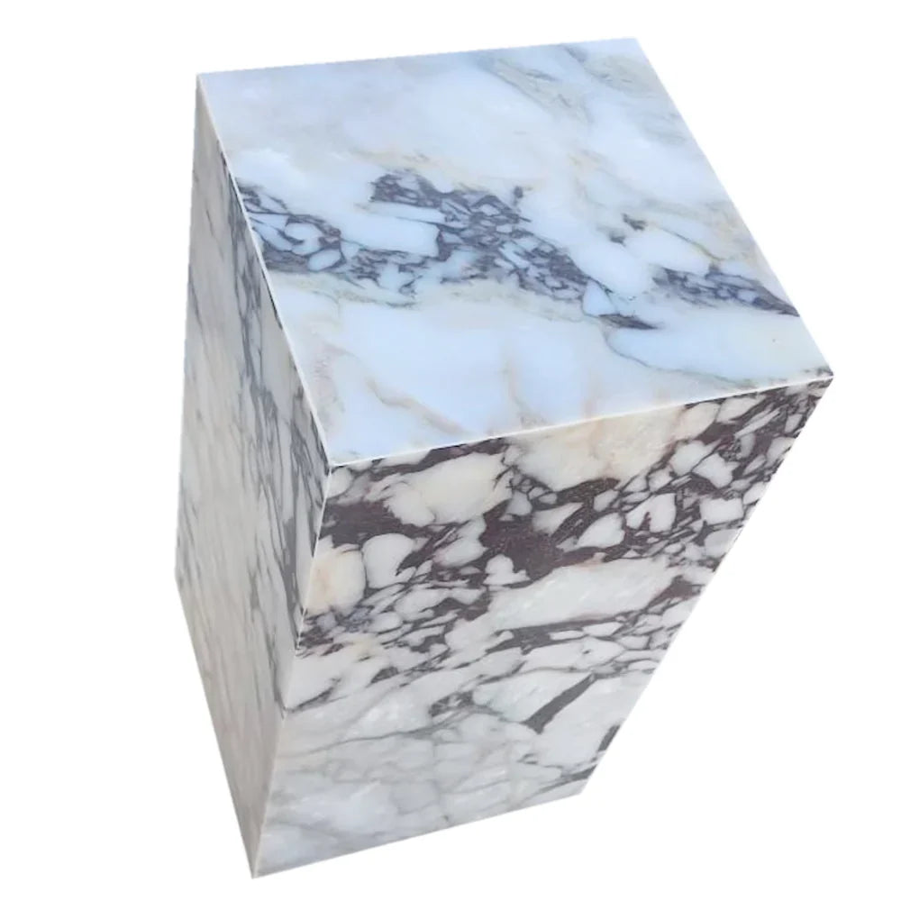 Calacatta Viola Marble Cube Design End/Side Table, Nightstand Polished (W)14" (L)14" (H)24" by GobekDesign