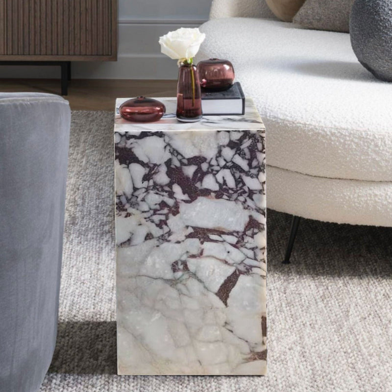 Calacatta Viola Marble Cube Design End/Side Table, Nightstand Polished (W)14" (L)14" (H)24" by GobekDesign