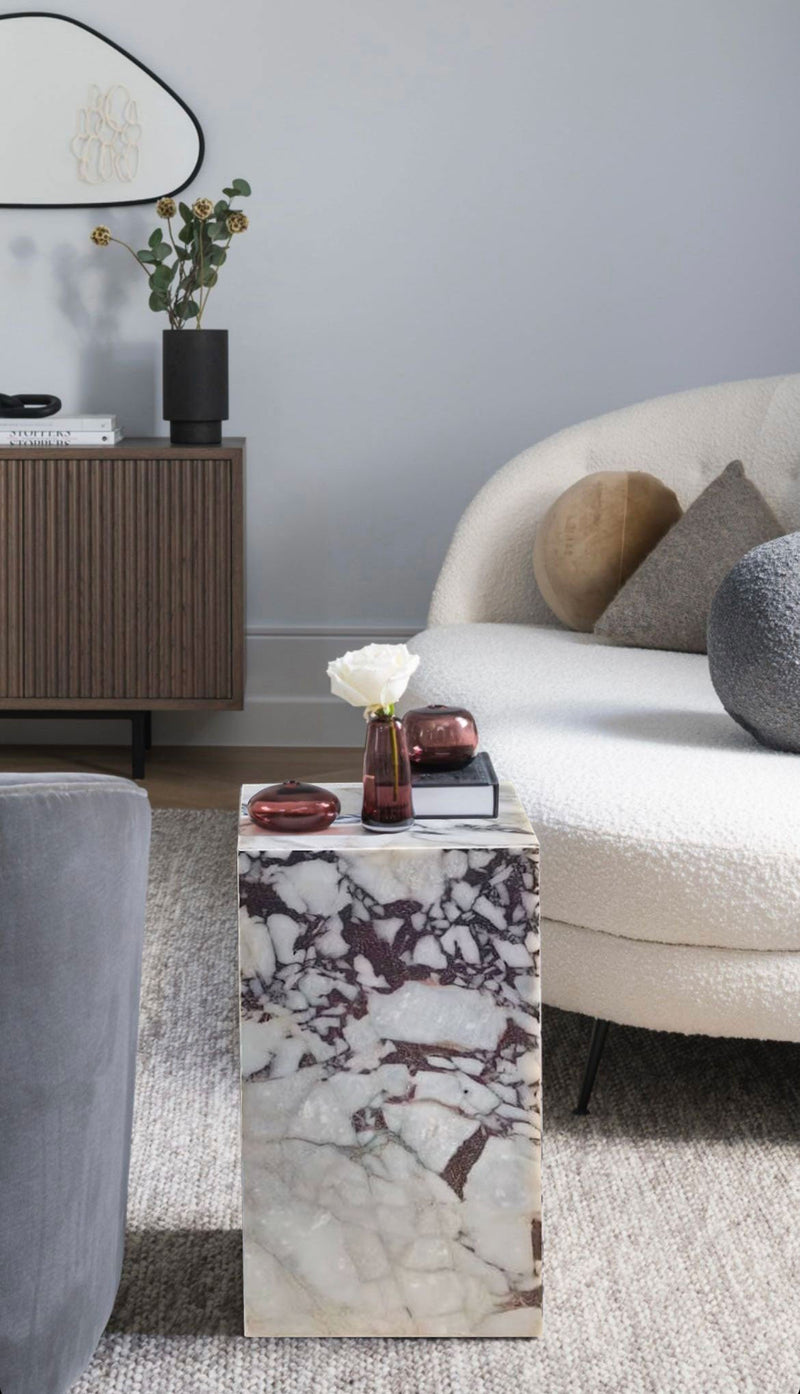 Calacatta Viola Marble Cube Design End/Side Table, Nightstand Polished (W)14" (L)14" (H)24" by GobekDesign