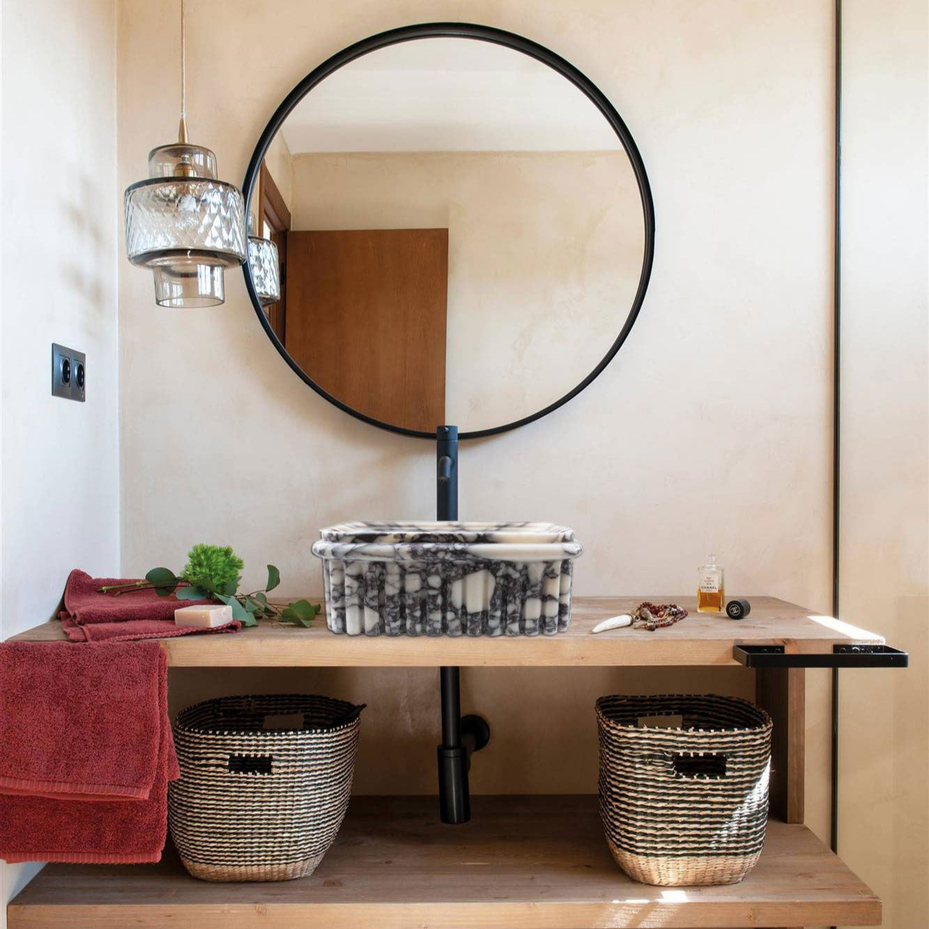 Calacatta Viola Marble Rectangular Ribbed Bathroom Sink (W)16" (L)16" (H)6" by GobekDesign