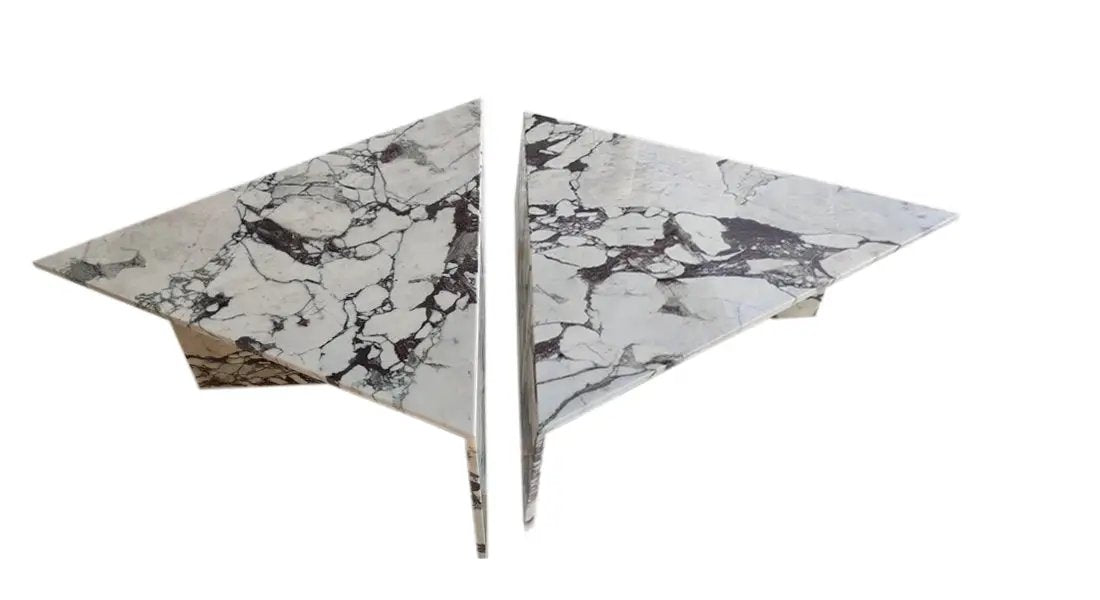Calacatta Viola Marble Coffee Table Polished Triangular Design Handcrafted Set of Two by GobekDesign