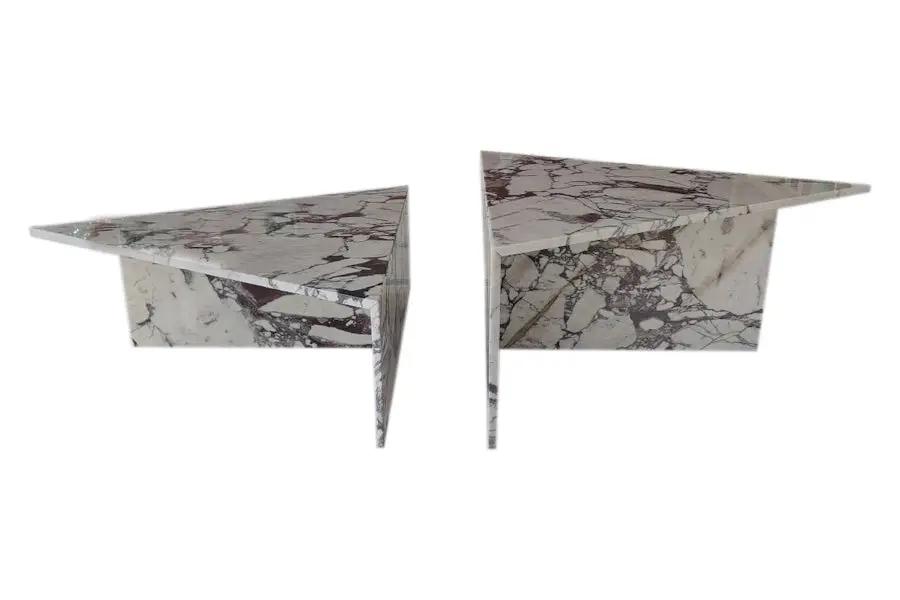 Calacatta Viola Marble Coffee Table Polished Triangular Design Handcrafted Set of Two by GobekDesign