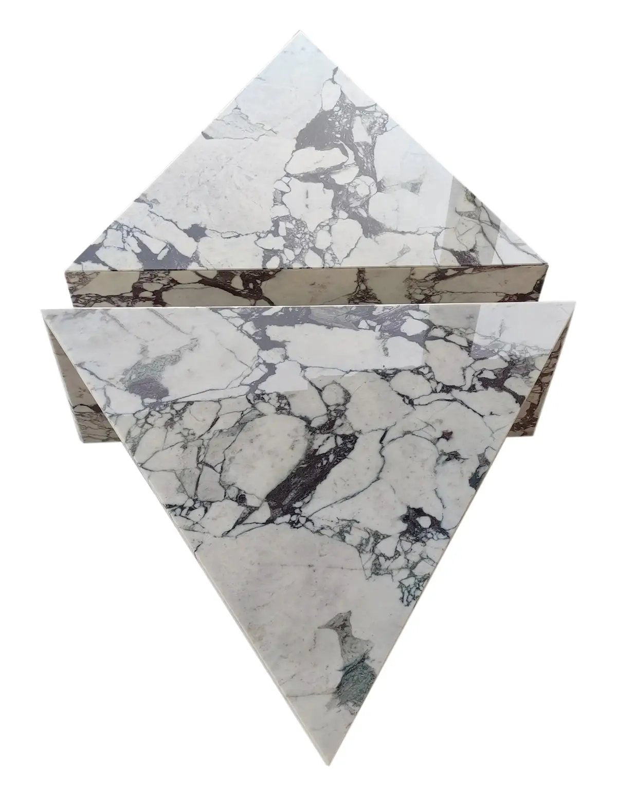 Calacatta Viola Marble Coffee Table Polished Triangular Design Handcrafted Set of Two by GobekDesign