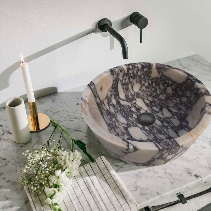 Calacatta Viola Marble Round Vessel Sink 16 Inch Honed Matte by GobekDesign