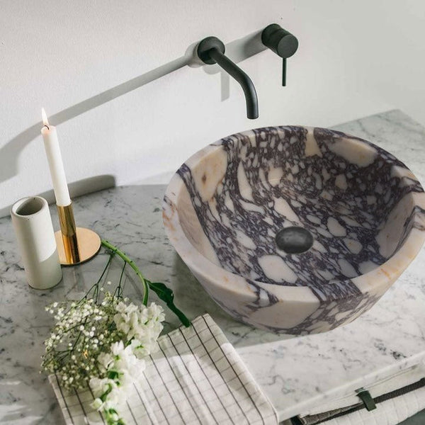 Calacatta Viola Marble Round Vessel Sink 16 Inch Honed Matte