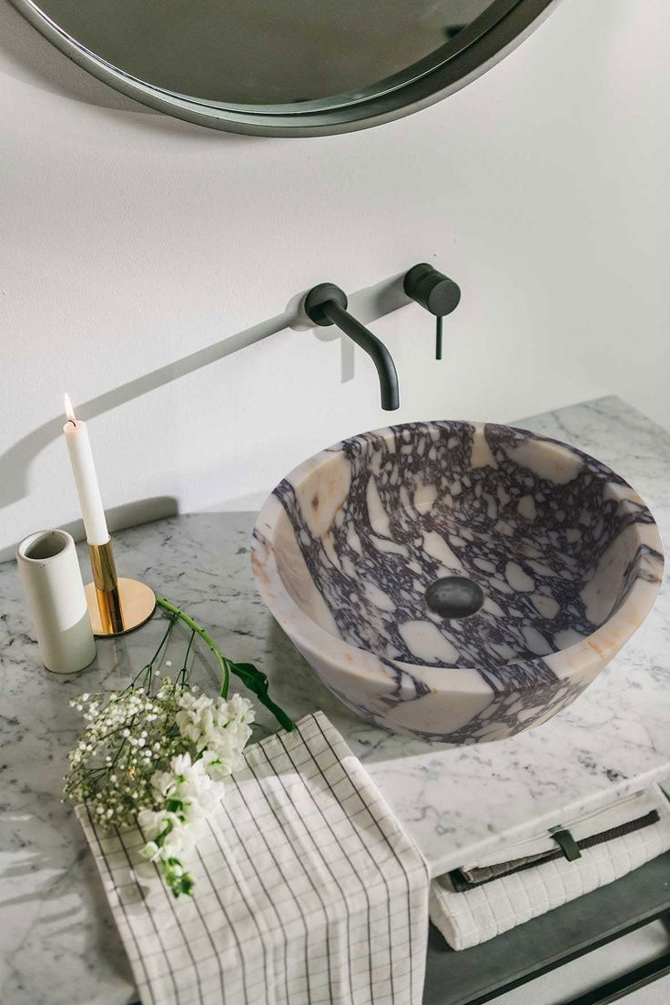 Calacatta Viola Marble Round Vessel Sink 16 Inch Honed Matte by GobekDesign