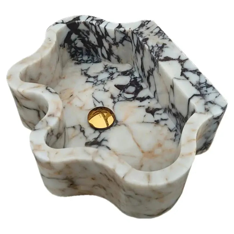 Calacatta Viola Marble Wall Mount Bathroom Sink - Wavy Edge 16x21x6 by GobekDesign