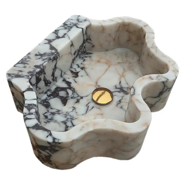 Calacatta Viola Marble Wall-mount Bathroom Sink Wavy Edges (W)16" (L)21" (H)6" by GobekDesign
