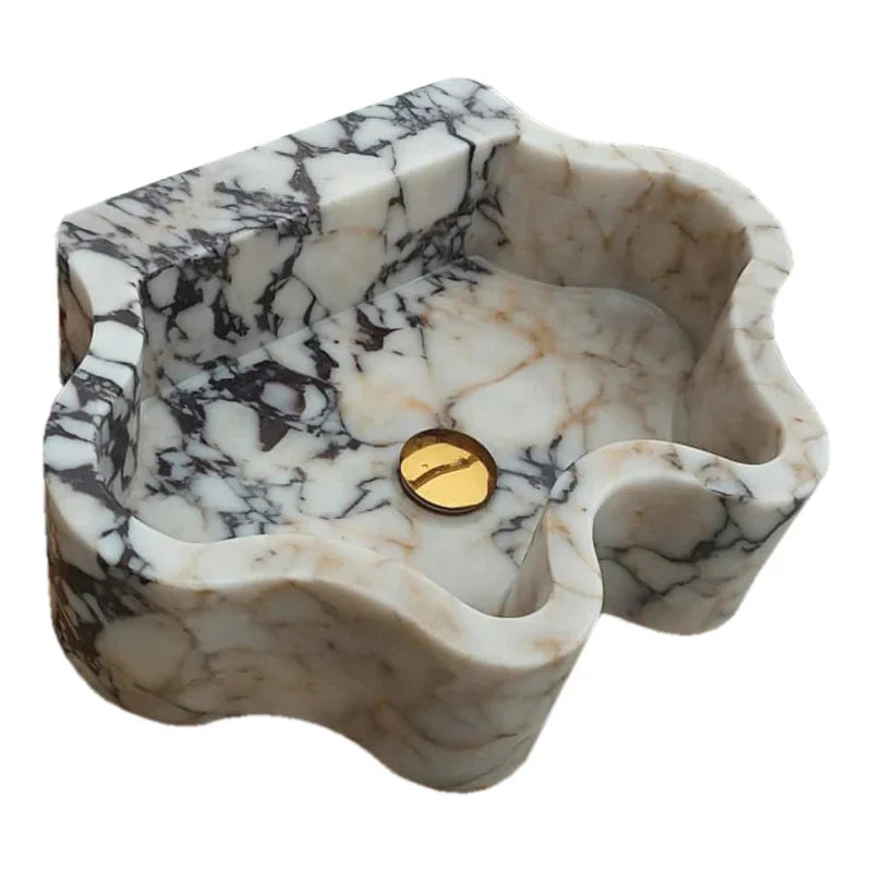 Calacatta Viola Marble Wall-mount Bathroom Sink Wavy Edges (W)16" (L)21" (H)6" by GobekDesign