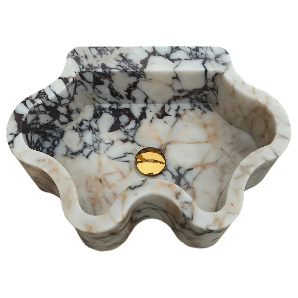 Calacatta Viola Marble Wall-mount Bathroom Sink Wavy Edges (W)16" (L)21" (H)6" by GobekDesign