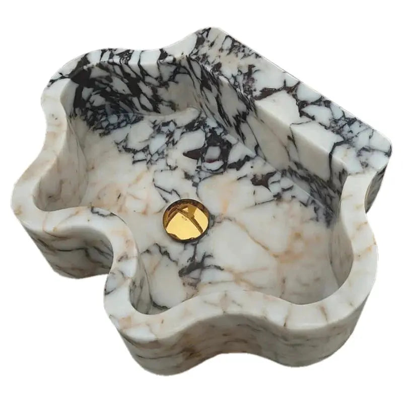 Calacatta Viola Marble Wall Mount Bathroom Sink - Wavy Edge 16x21x6 by GobekDesign