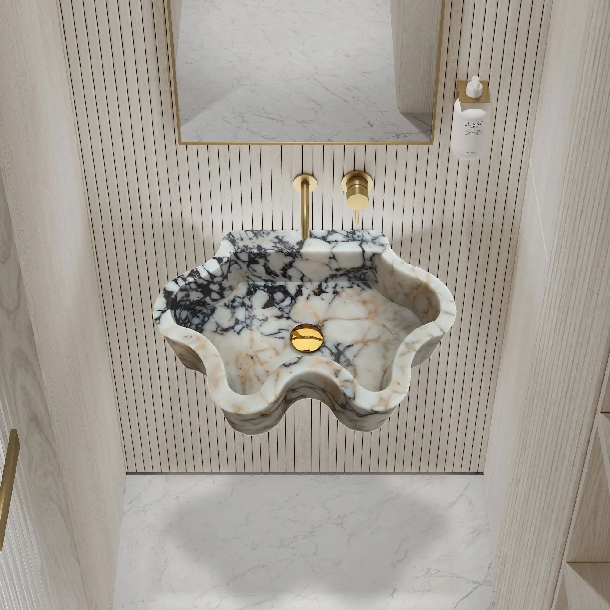 Calacatta Viola Marble Wall-mount Bathroom Sink Wavy Edges (W)16" (L)21" (H)6" by GobekDesign