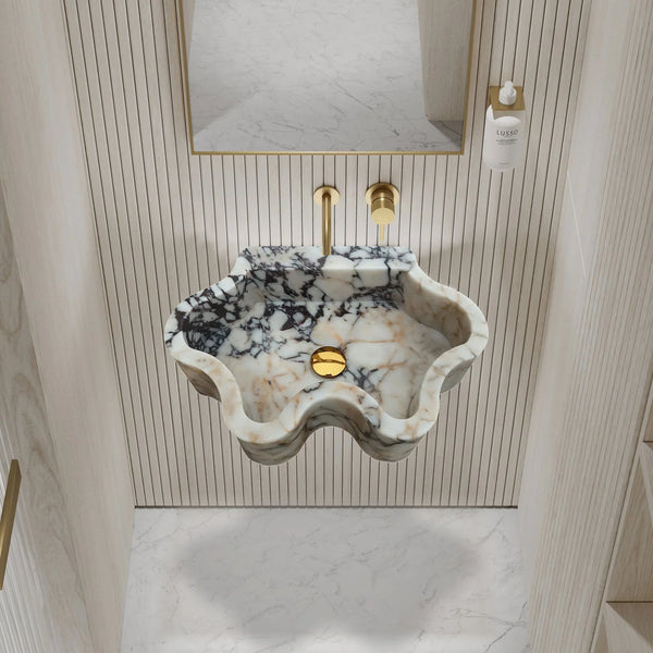 Calacatta Viola Marble Wall Mount Bathroom Sink - Wavy Edge 16x21x6