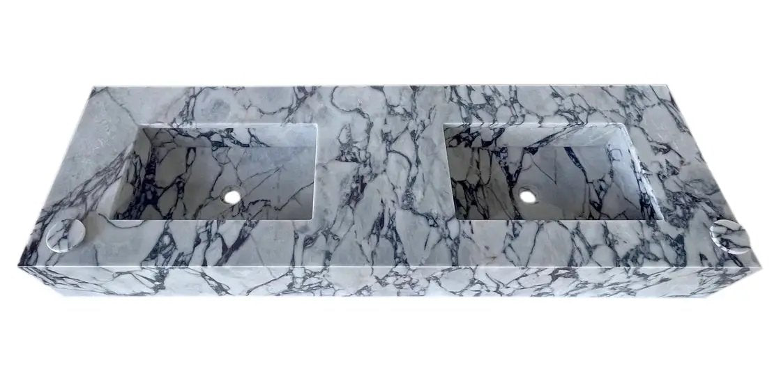 Calacatta Viola Handcrafted Marble Double Sink Vanity 67 Inch - White Gray Veining by GobekDesign