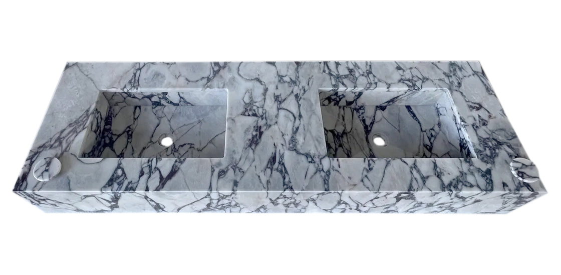 Calacatta Viola Marble Bathroom Double Sink Vanity (W)22" (L)67" (H)8" Polished top angle view