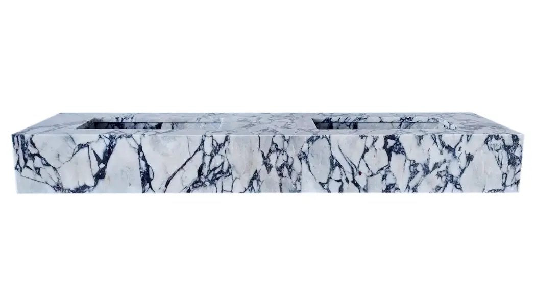 Calacatta Viola Handcrafted Marble Double Sink Vanity 67 Inch - White Gray Veining by GobekDesign