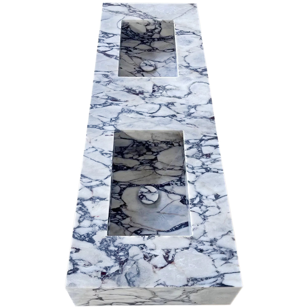 Calacatta Viola Marble Bathroom Double Sink Vanity (W)22" (L)67" (H)8" Polished side view