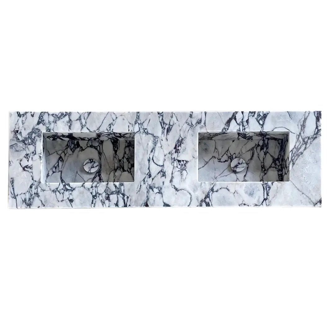 Calacatta Viola Handcrafted Marble Double Sink Vanity 67 Inch - White Gray Veining by GobekDesign