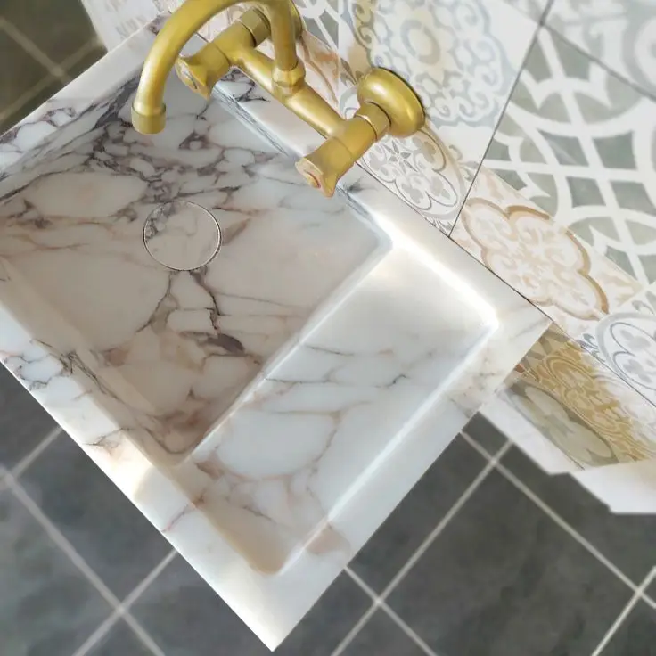 Calacatta Viola Natural Marble Wall-Mount Bathroom Sink 14x18 by GobekDesign