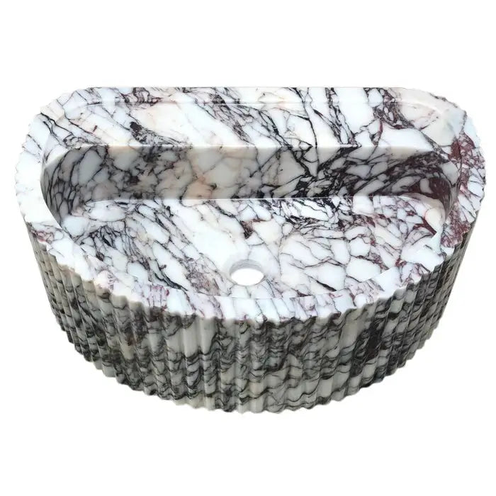 Calacatta Viola Marble Wall-Mount Fluted Bathroom Sink 16x24 by GobekDesign