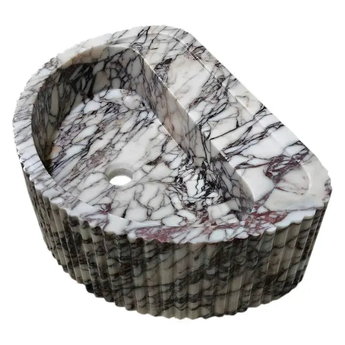 Calacatta Viola Marble Wall-Mount Fluted Bathroom Sink 16x24 by GobekDesign