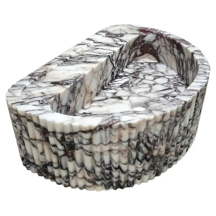 Calacatta Viola Marble Wall-Mount Fluted Bathroom Sink 16x24 by GobekDesign
