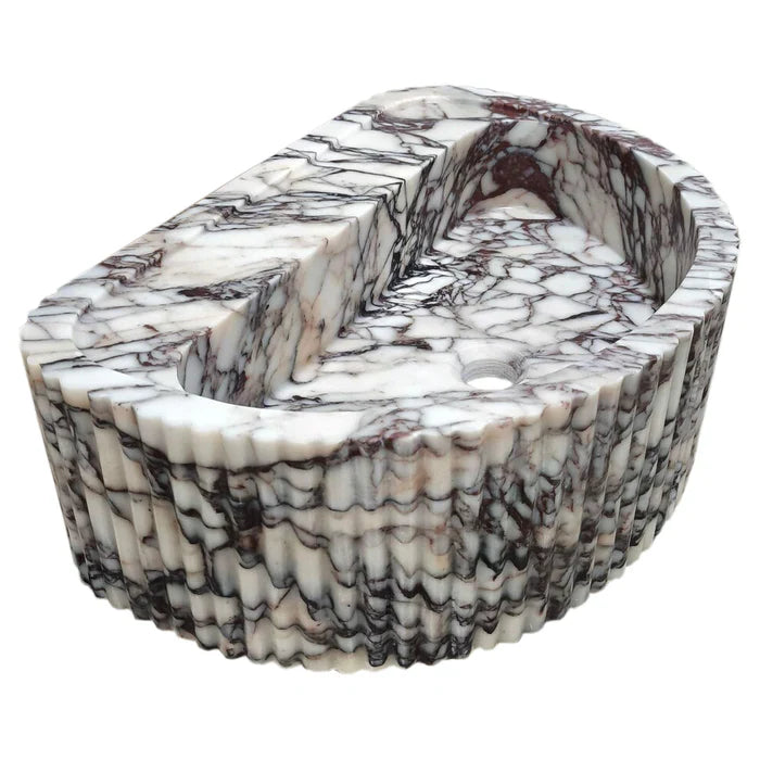 Calacatta Viola Marble Wall-Mount Fluted Half-Round Bathroom Sink (W)16" (L)24" (H)8" by GobekDesign