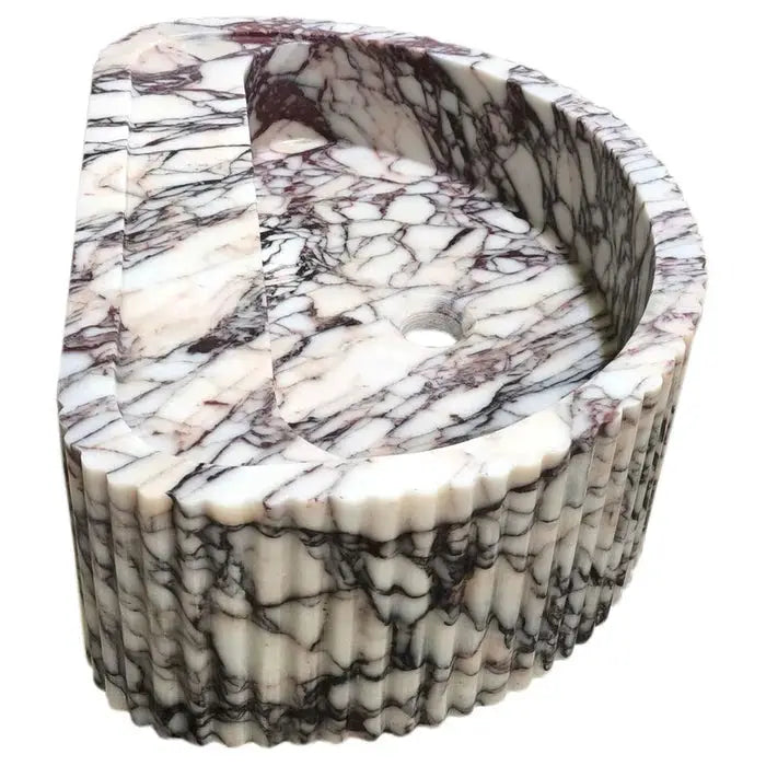 Calacatta Viola Marble Wall-Mount Fluted Bathroom Sink 16x24 by GobekDesign