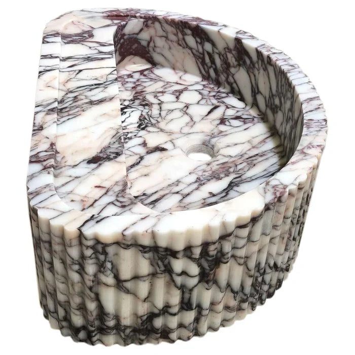 Calacatta Viola Marble Wall-Mount Fluted Half-Round Bathroom Sink (W)16" (L)24" (H)8" by GobekDesign