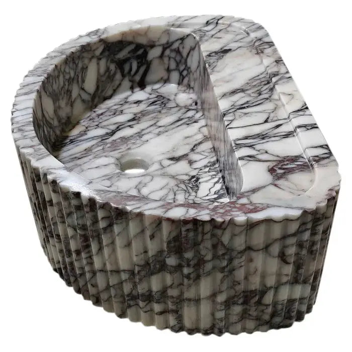 Calacatta Viola Marble Wall-Mount Fluted Bathroom Sink 16x24 by GobekDesign